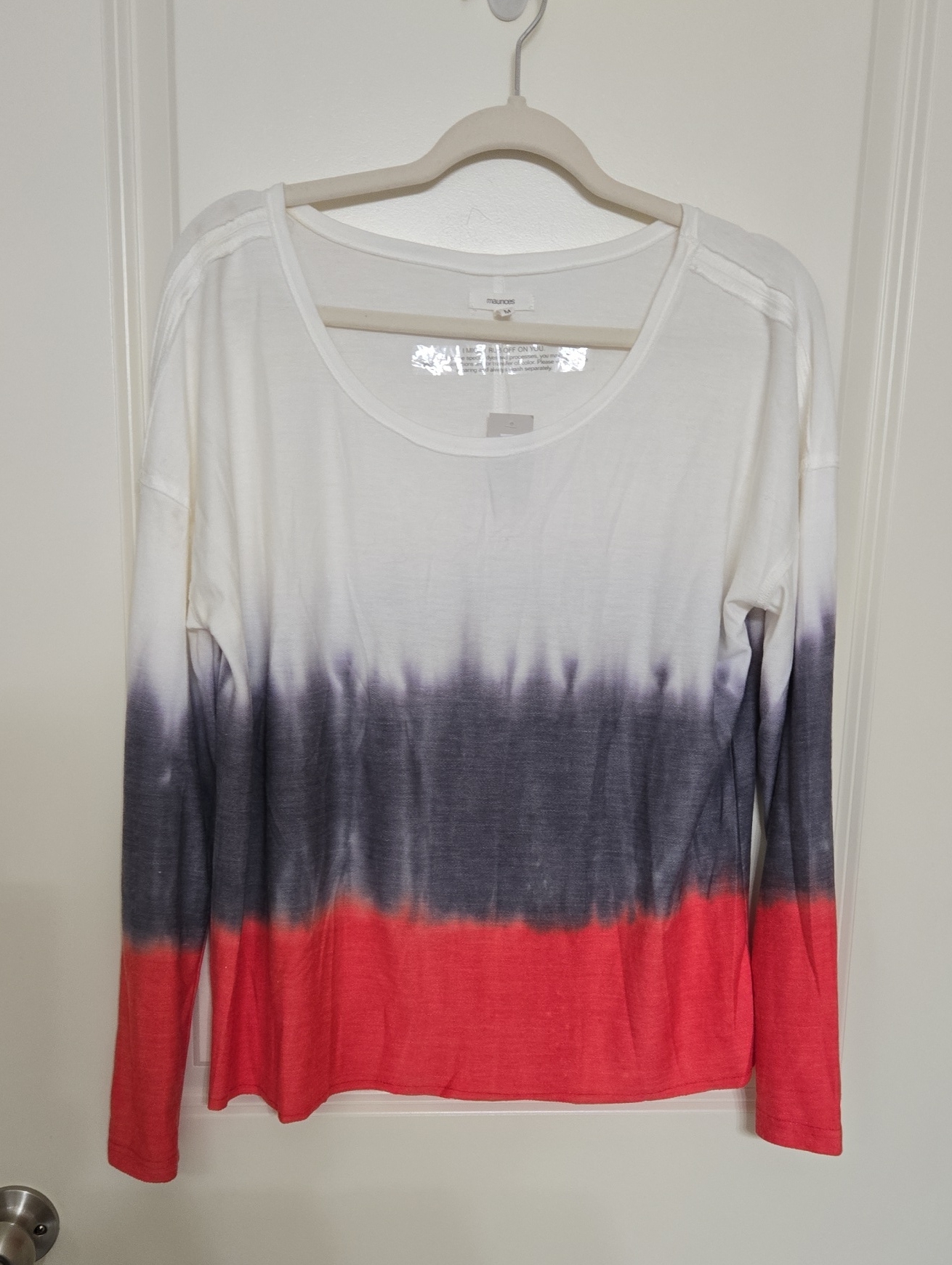 Maurices Ombre Long-Sleeve Crewneck Top - White, Gray & Red